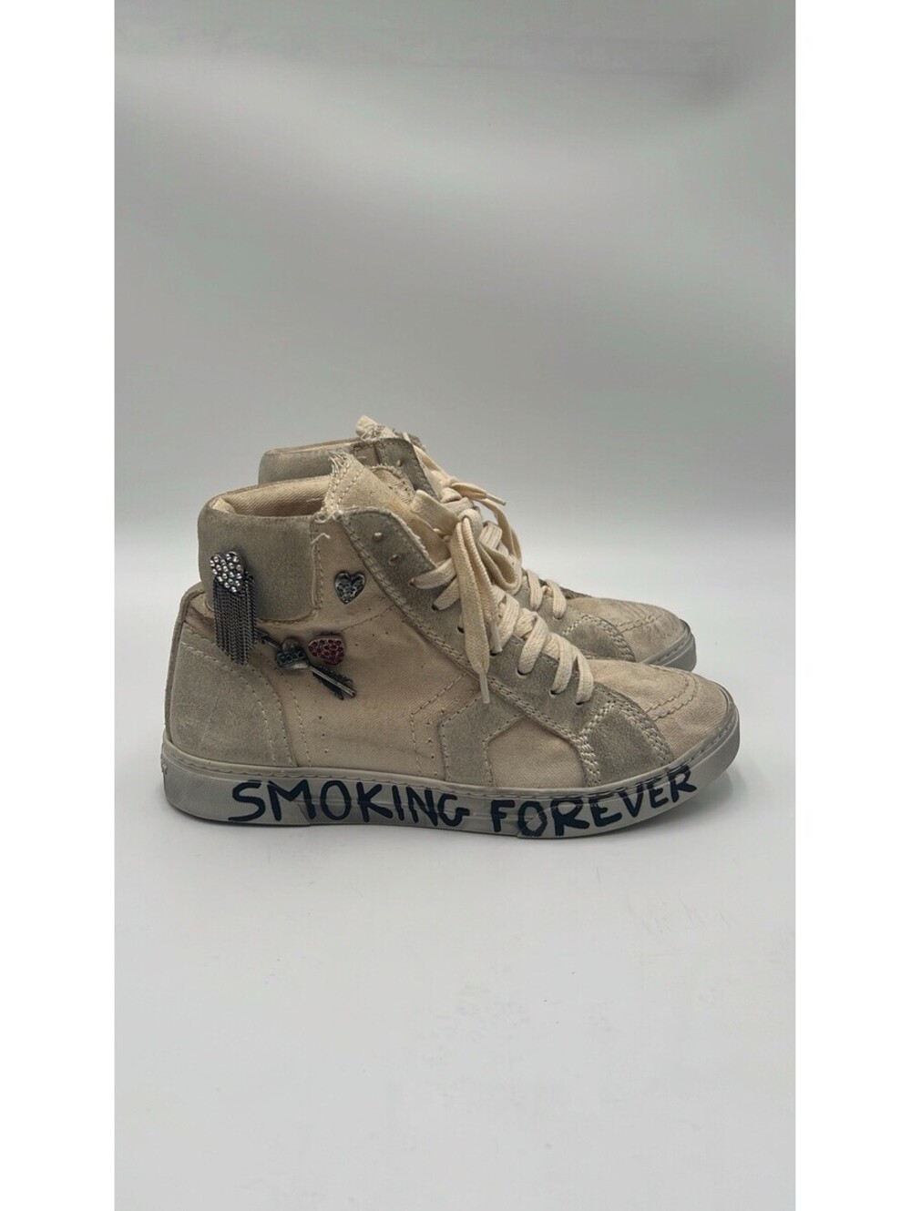 Saint Laurent Smoking Forever Two Tone Canvas and Suede High Top Size 36.5